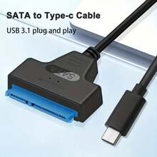 Cable adaptador SATA a USB C 3.0 para transferencia de datos de HDD/SSD de 2.5", convertidor de unidad de disco duro externa que admite UASP (Negro)