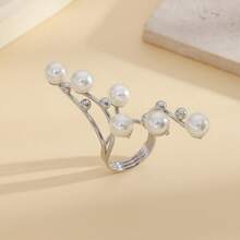 1pc European And American Fashion Faux Pearl Geometric Ring, Personalized Exaggerated Creative Finger Ring