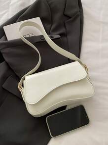 Bolso de hombro con solapa de unicolor minimalista, bolso bandolera clásico con textura para mujeres