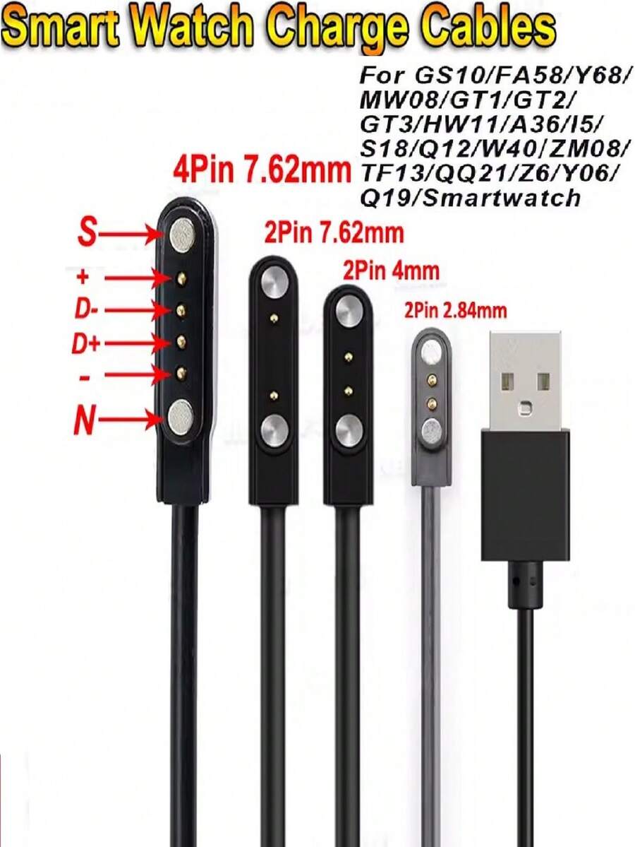 通用 2 针 4 毫米 7.62 毫米 4 针底座充电器适配器磁性充电线 USB 充电线适用于智能手表电源线