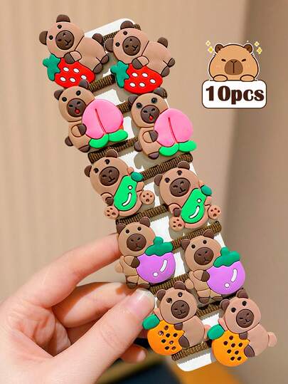 10pcs Multicolor Y2K Cute Capybara Fruit Hair Scrunchies, Suitable For Casual Outings, School, Adorable Hair Accessories For Girls, Fashionable And Cost-Effective, Ideal For Back To School, Graduation, Outings, Daily Wear, Birthday Parties, Vacations And More, Can Be Used To Secure Pigtails, Buns, Bangs