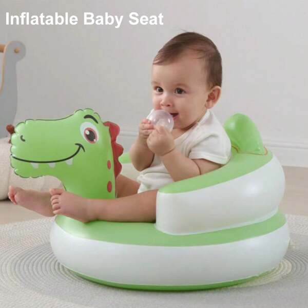 1 Pc Cartoon Design Inflatable Baby Seat With Built-In Air Pump, Portable Inflatable Baby Chair Suitable For 3-36 Months, Floor-Standing Baby Support Seat , Suitable For Baby Learning To Sit And Feed