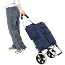 Shopping Trolley With Wheels,Trolley Black Foldable Shopping Cart,Removable Shopping Oxford Waterproof Bag,Black - Màu xanh lam - Xem 3