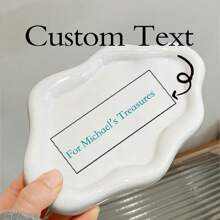 1pc Customized White Ceramic Tray With Text, Simple Ins-Style Clouds Design Luxury Decorative Tray, Home Living Room Decor, Jewelry, Keys, Pearls And Small Items Storage Tray