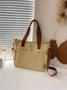 1pc Personalized Women's Canvas Tote Bag, Fashionable Versatile Work/Commute Shoulder Bag, Portable Lightweight Organizer Bag, College Style Large Capacity Student Book Handbag, Multifunctional Embroidered Letter Tote, Suitable For Daily Use, Can Be Given As Gifts To Family, Friends, Mothers, As Personalized Gifts For Mother's Day, Valentine's Day, Nurse's Day, Teacher's Day, Christmas Birthday, Etc.,School Supplies,Back To School,School Gift,For Office,For School,For Classroom,For Teacher Gifts,For University,For Colleague,For Dorm Rooms,For Teacher,For Boys And Girls,For Teenagers,Junior High School Students,Middle School Students,High School Senior High School Students,College Students,University Students,Freshman,Sophomore,Underclassmen