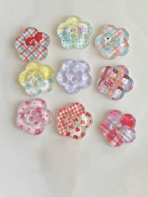 10pcs/Pack Cute Flower Resin Buttons, DIY Sewing Accessories Decoration For Clothes, Shoes, Bags, Hats, Craft