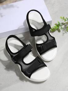 Sandali estivi casual da donna in rete, leggeri e confortevoli, con chiusura a strappo, suola spessa, scarpe sportive da spiaggia e vacanza, taglie comode - nero - Visualizzare 4
