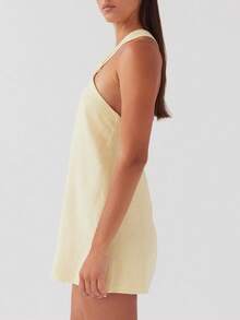 Y2k Women Graduation Halter Mini Dress Tie Up Backless Sleeveless Bodycon Cami Short Dresses Aesthetic Summer - Màu vàng - Xem 4