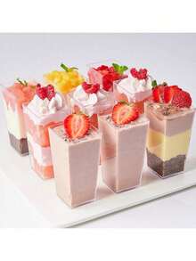 60/50/40/30/20/10pcs Square Dessert Cups, Tall Mousse Cups, Cake Cups, Parfait Cups, Salad Cups, Long Mousse Cups, Ice Cream Cups, Milk Chocolate Cups, Ideal For Desserts, Mousse, Pudding, Home, Kitchen, Office, Wedding, Party, Birthday, Picnic, Dessert Table, Baking, Graduation Gifts - Clear - View 6
