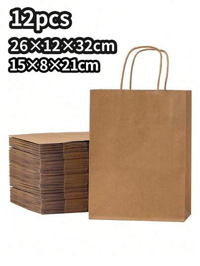 12pcs Kraft Paper Gift Bags, Reusable For Christmas & New Year Gift Packaging, Takeout Bags, Shopping Bags, Seasonal Holiday Packaging, Events And Parties