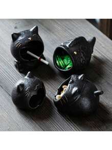 1pc Cute Cartoon Cat Design Ceramic Ashtray For Home & Office Use, Multi-Purpose Including Anti-Wind Car Ashtray