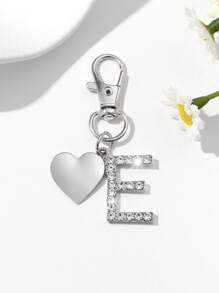 1pc Fashionable European American Luxury Heart Hollow English Letter Shaped Key Chain Pendant, Studded With Rhinestones, Suitable For Women Car Key, Bag Decor, Birthday Gift