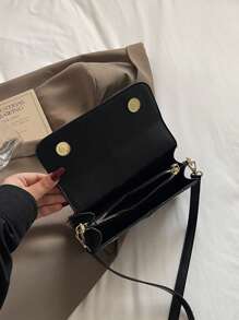 Bolsa feminina quadrada, design xadrez bicolor, patchwork, estilo minimalista elegante, bolsa de ombro/transversal
