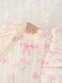 Mono de manga corta con estampado floral y lazo para recién nacida - Mameluco de bebé niña, mono de verano suave y cómodo