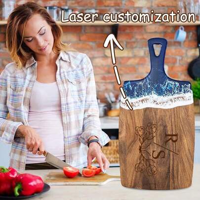 A Custom Carved Cutting Board Made Of Wave Resin And Acacia Wood - A Couple'S Wedding Gift - Personalized Engraved Kitchen Chopping Board, Suitable For Home Use As A Steak Plate, Fruit And Bread Platter, For Engagements, Bridal Parties, Anniversaries, Birthdays, Christmas, Housewarming Gifts, Perfect For Family And Friends, An Elegant Kitchen Decor Gift.