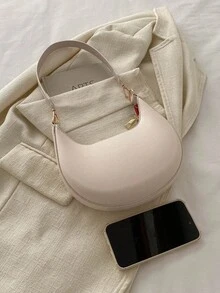 1 件咖啡棕色新月图案 PU 皮革女士单肩包/腋下包，时尚简约秋冬 - 米色 - 查看 3