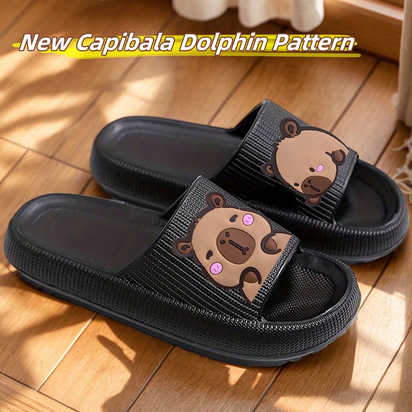 Nuevas y elegantes zapatillas de casa/exterior para mujer de material EVA suave y cómodo con rayas verticales negras y un solo orificio (se recomiend