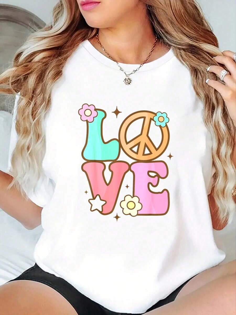 Peace Sign Love 60s 70s Costume Groovy Hippie Theme Party-Shirt - Soft% Cotton Short Sleeve. Summer Outdoor Essential Men Women - Daily Wear. Hiking. And Travel Art Graphic Tees Women Crop Tops Summer Outfits Women Summer Tops Forwomen-Shirt - trắng - Xem 1