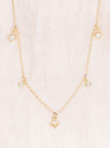 1 Stück Halskette mit Stern-Zirkonia-Anhänger für Frauen, runder weißer Kristall Anhänger Halskette, Schmuck für Valentinstag, Mutter, Muttertag, Geschenk
