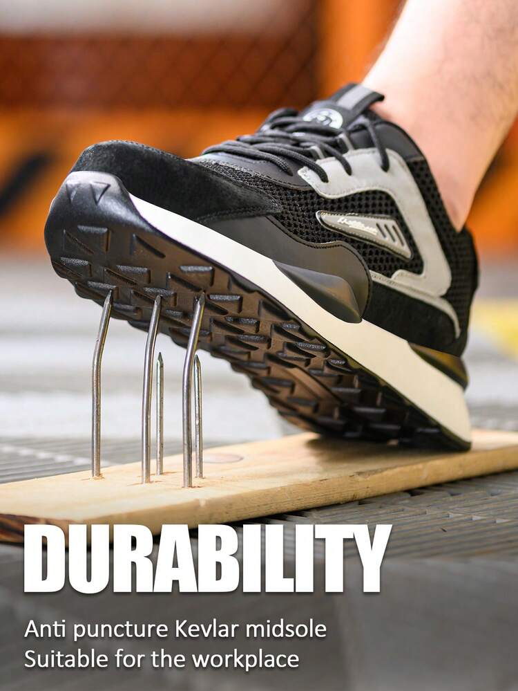 Chaussures de travail d'été respirantes pour hommes avec embout en acier, résistantes aux perforations, anti-écrasement, confortables, résistantes aux odeurs, pour les chantiers de construction - Noir - Voir 5