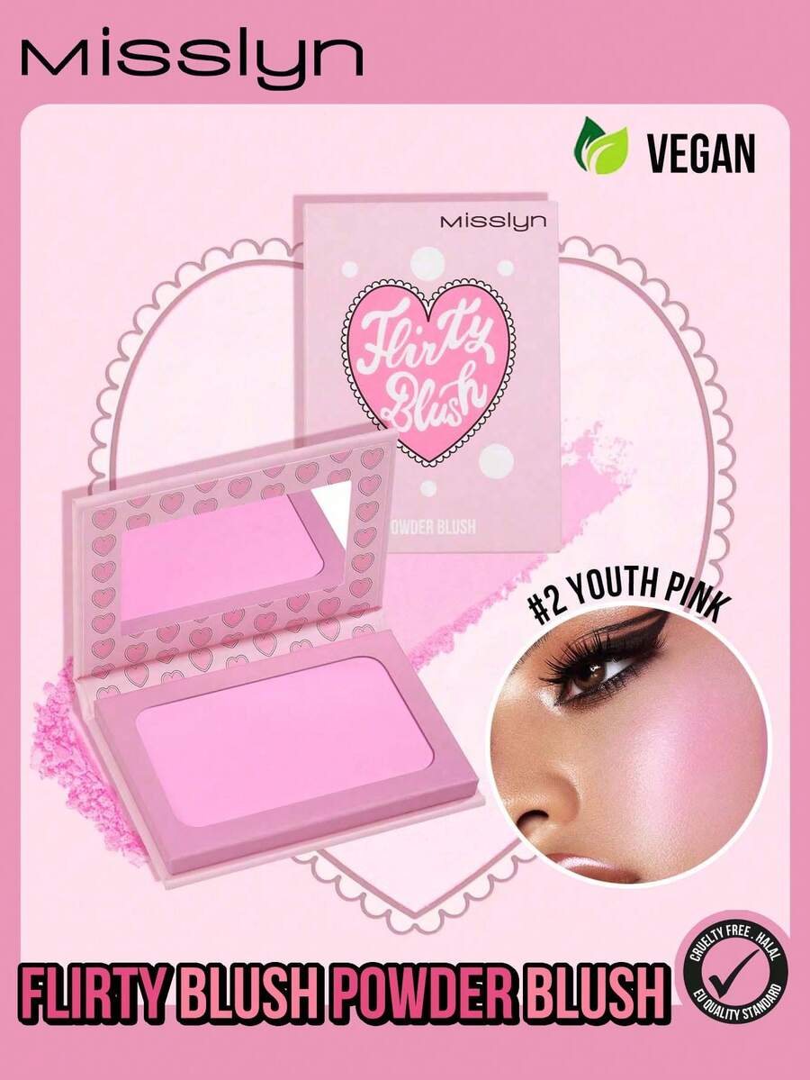MISSLYN-FLIRTY BIUSH POWDER BLUSH, 1pc Blush Powder Palette, Matte Finish, Pigment Rich, Silky Formula, Natural Glow, Lightweight, Long-Lasting, Highlighter Palette Contour Makeup, Portable Size, Suitable For Travel And Outdoor Use, Natural Makeup Blush Palette, Highly Pigmented, Easy To Blend - #2 YOUTH PINK - 查看 1