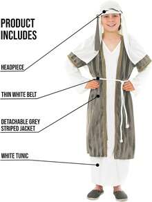 Morph Costumes Fun Shack Kids Shepherd Costume - Nativity Innkeeper & Joseph Fancy Dress For Christmas Plays, Holiday Celebrations & Festive Events - Grey - View 4