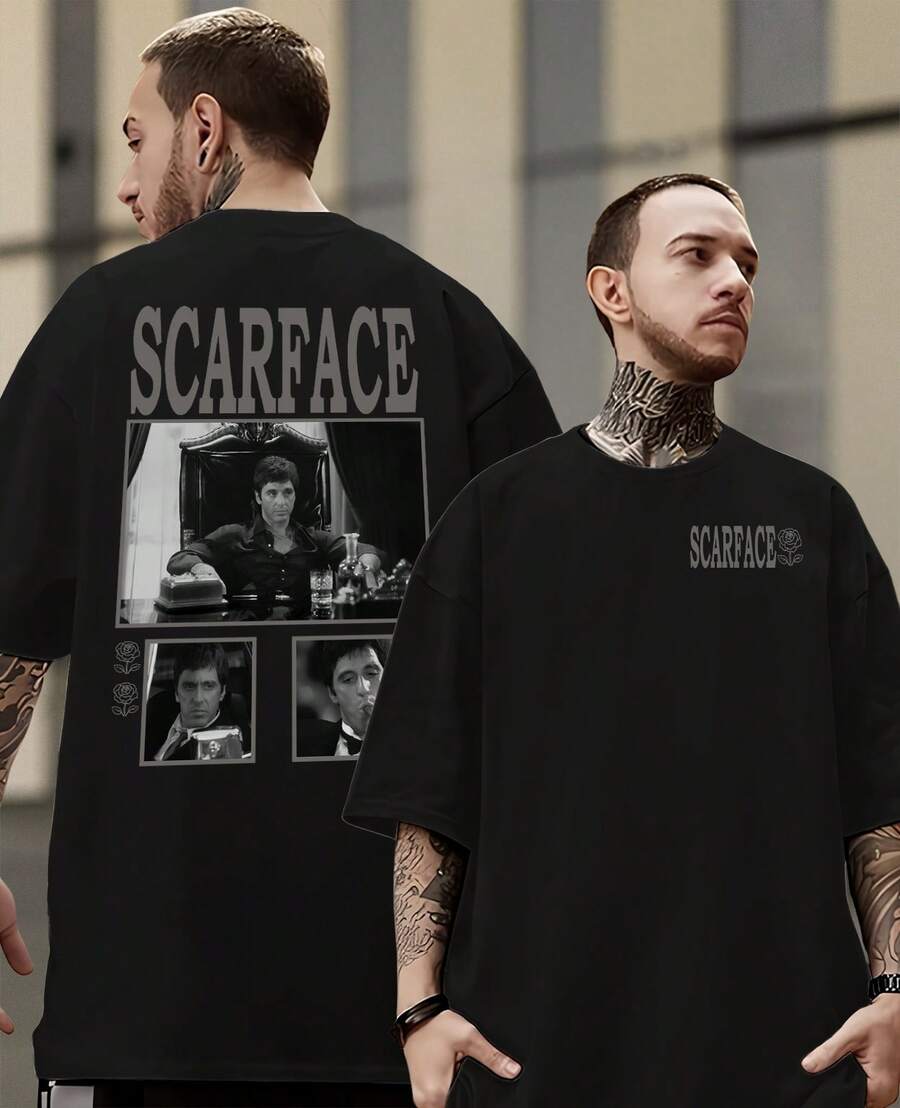 Vintage T-Shirt Scar Face Movie From 1983 With Tony Montana Character By Al Pacino 100% Cotton Blouse - 黑色 - 查看 1