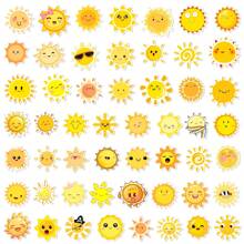50 adesivos de desenho animado fofos com rabiscos de sol para bagagem, brinquedos, garrafas de água, decoração de festa de aniversário, adesivos infantis