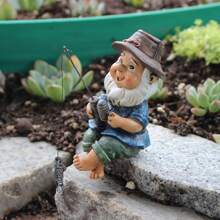 1 pieza Estatua de gnomo de pesca de resina, escultura de jardín, decoración de arte de patio para exteriores, figura decorativa de pescador caprichoso