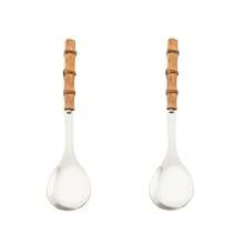 1/2pcs Stainless Steel Salad Service Spoon And Fork Set, Wooden Bamboo Handle, Western Style Fruit And Vegetable Mixing Spoon Salad Fork Salad Spoon, Dishwasher Washable,School Supplies - Multicolor - View 7