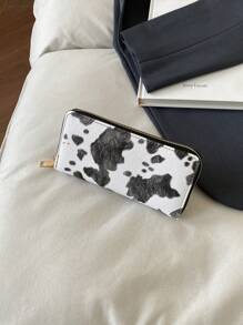 Cow Print Zipper Wallet PU Leather Daily Gift Coin Purse Casual Wallet For Women Money Wallet Purse Wallet Long Wallet Wallet Keychain Wristlet Wallet