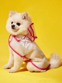 PETSIN 1pc Transparent Pink Trim Waterproof Raincoat For Cats And Dogs To Wear On Rainy Days Out - Hot Pink - View 3