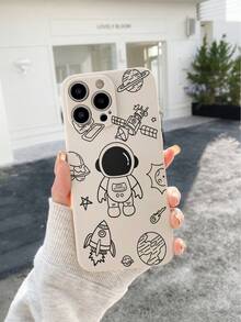 1pc Minimalist Astronaut Space Pattern Beige Straight Edge Shockproof, Non-Slip, Portable Phone Case Compatible With Apple/Compatible With Redmi/Compatible With VIVO/Compatible With OPPO,International Version, Not The Domestic Version - Beige - View 6