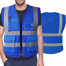 High Visibility Reflective Safety Vest With Pockets And Zipper Front, Neon Yellow, Meets ANSI/ISEA Standards