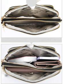 时尚简约拉链斜挎包，多功能女士户外手机钱包