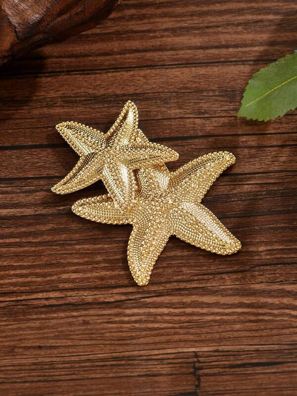 1pc Exquisite & Elegant Marine Element Gold Starfish & Shell Faux Pearl Embellished Ladies Holiday Brooch, Suitable For Summer Party, Beach Vacation Wear, Holiday Gift