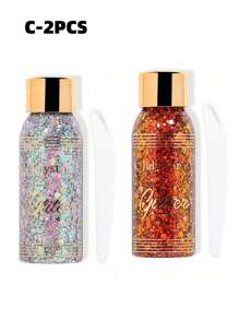1 pieza/2 piezas Gel con glitter holográfico de 30 ml con una cuchara, brillo de larga duración resistente al agua para actuaciones en el escenario, tema de sirena, brillo resplandeciente