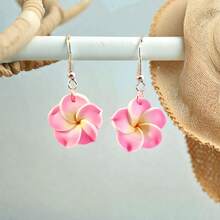 1 对夏威夷海滩度假风格粉色软粘土鸡蛋花吊坠耳环，甜美花朵设计，可爱的女士珠宝，适合女性日常佩戴、海滩度假、派对佩戴 - 彩色 - 查看 9