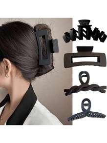 4 pezzi/1 pezzo Fermagli per capelli in plastica leggera da donna, misura grande, 11,2 cm/4,41 pollici, bianco/nero/kaki/marrone, semplici ed eleganti, adatti per uscite quotidiane, lavaggio del viso, bagno, trucco e coordinamento degli outfit, per il ritorno a scuola