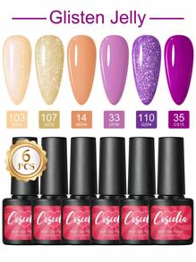 coscelia 6PCS Glitter Nail Gel Polish Set 7ML Pink Gold Purple Blue Grey Soak Off Gel Nail Polish Needed For Nail UV/LED Lamp, Long Lasting And Gloss Shine For All Seasons Women DIY Nail Art Salon At Home
