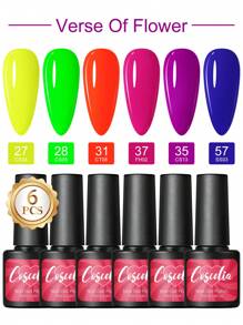 coscelia 6PCS Nail Gel Polish Set 7ML Soak Off Gel Nail Polish Needed For UV/LED Lamp, Pink Yellow Orange Purple Blue Grey Gold Glitter Nail UV Gel Polish, Long Lasting Gloss Shine For Autumn Nails, Summer Nails, Neon Y2K Styles Nails For Women DIY Salon