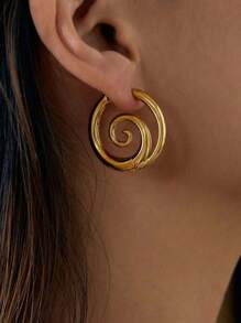 1pair Stainless Steel 18K Gold Plated Spiral Snail Hoop Earrings For Women Fashion Punk Tones Stainless Steel Chunky Jewelry Accessory To Wear On Festive Party Occasions
