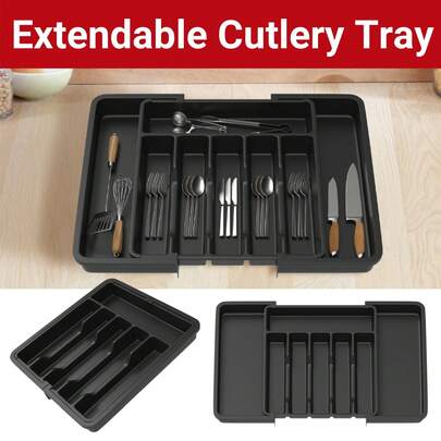 AutoFu Extendable Cutlery Tray Kitchen Drawer Organiser Large 6-8 Storage Compartments, Storage Insert Utensil Storage, Drawer Dividers