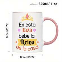 1pc, 11oz Ceramic Mug With Spanish Letter Print & Floral Design - Insulating Coffee Tea Cup, Hand Wash Only, Perfect For Everyday Use Or Mother'S Day New Year Gift, Coffee Mug ( Made In USA ) - 粉色 - 查看 10