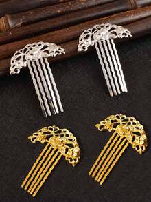 2个复古镂空花卉发夹，优雅金属发夹配饰，女士日常发型发梳，侧梳，婚礼用发夹 - 彩色 - 查看 6