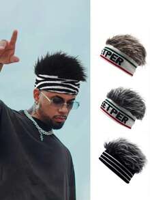 1pc Men Women Spiked Fake Hair Cycling Sport Hat Comfortable Knit Funny Hip Hop Dance Party Short Melon Wig Skull Beanie Hat - Multicolor - View 12