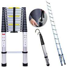 Telescoping Ladder 20ft 6.2M Aluminum DIY Extension Folding Loft Ladder With 2 Detachable Hooks Anti-Slip Rubber Feet Portable Heavy Duty Folding Ladder 330lbs Max Capacity EN131 Certificated - 1 - View 1