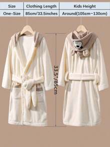 1 Pc Bear Hooded Patten Designed Bathrobe For Kids, Plush Coral Fleece Children's Bathrobe, Waist Belt Included, Multiple Colors Available, Morning Grown, Sleepwear Pajamas Toddler Soft Plush Robes Ultra Soft Water Absorbent Breathable Bath Towel Beach Towel Pool Towel, Suitable For Bathroom, Bedroom, Home, Hotel, Party, Swimming Pool, Birthday Presents, Gifts, Back To School