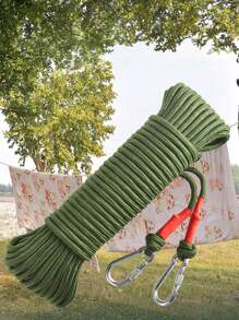 1 Pc (1000cm/394in) Steel Core Clothesline, Wind Resistant No Drill Needed Extra Long Steel Cord Clothesline With 2 Hooks, Outdoor/Indoor Drying Rope, Camping Accessory