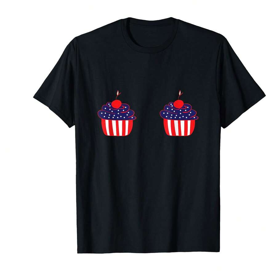 4th Of July Boobs Shirt Baking Cupcake Lover Gifts T-Shirt=SO Gifts For Teen Girls - Black - View 1